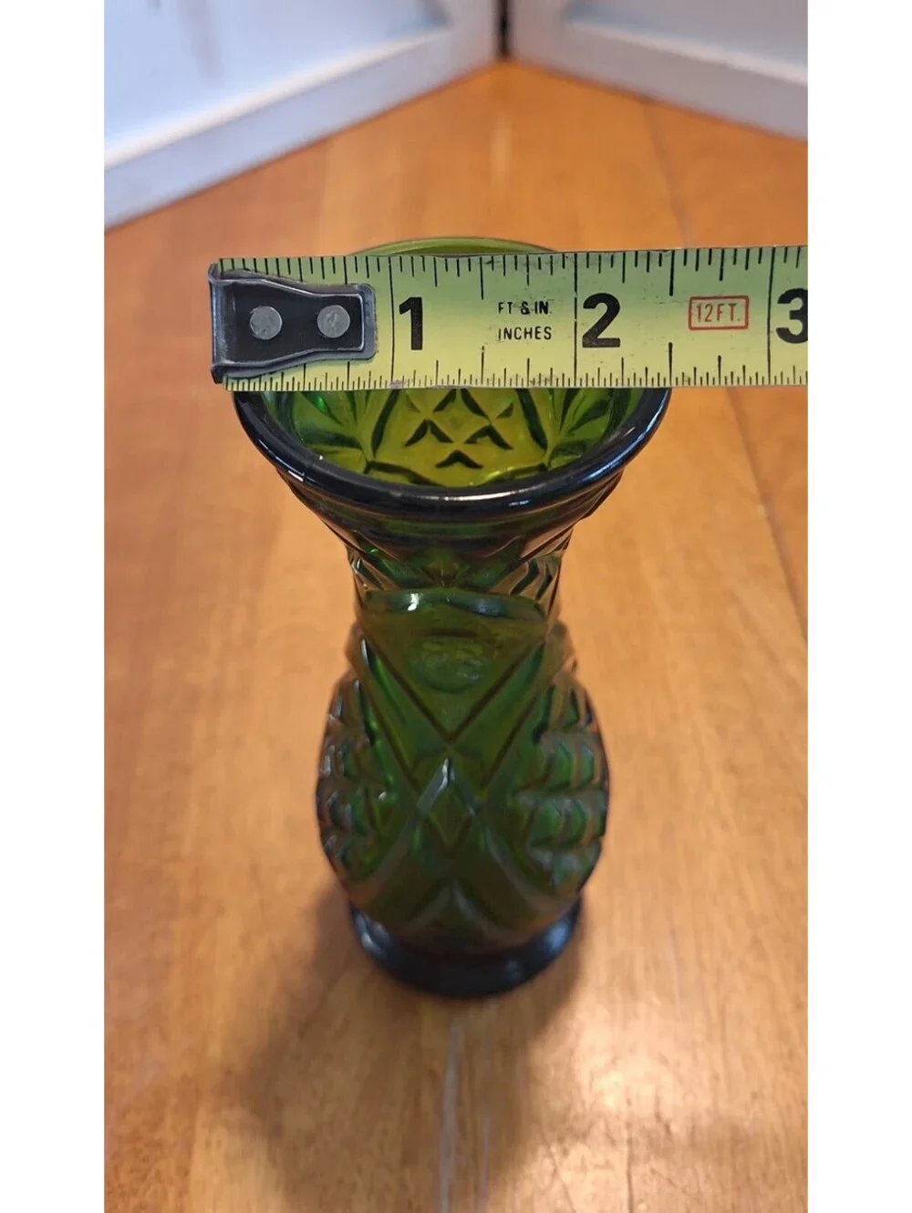 Emerald Green Cut Glass Footed Bud Flower Vase 6.5
